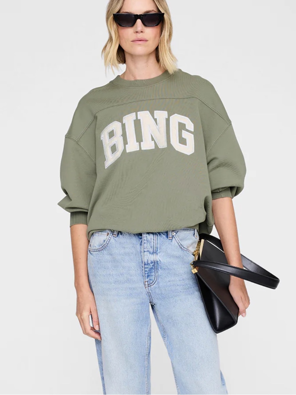 NWT Anine Bing Trenton BING Sweatshirt in Washed Olive - Size Medium